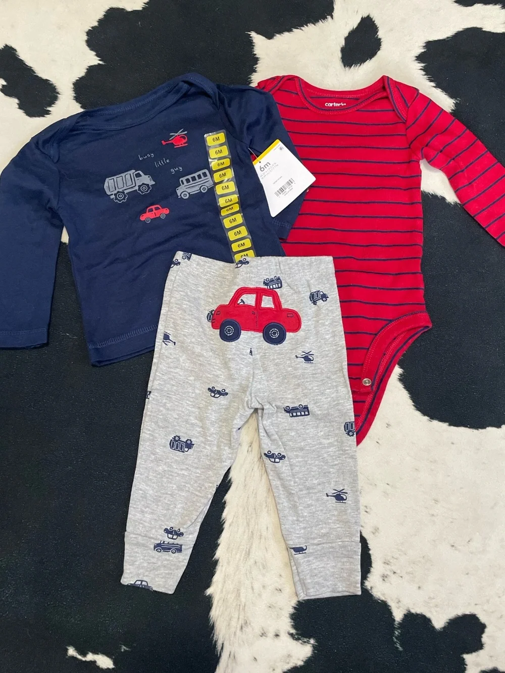 2/$12 Carters 3 Piece Vehicle Print Outfit